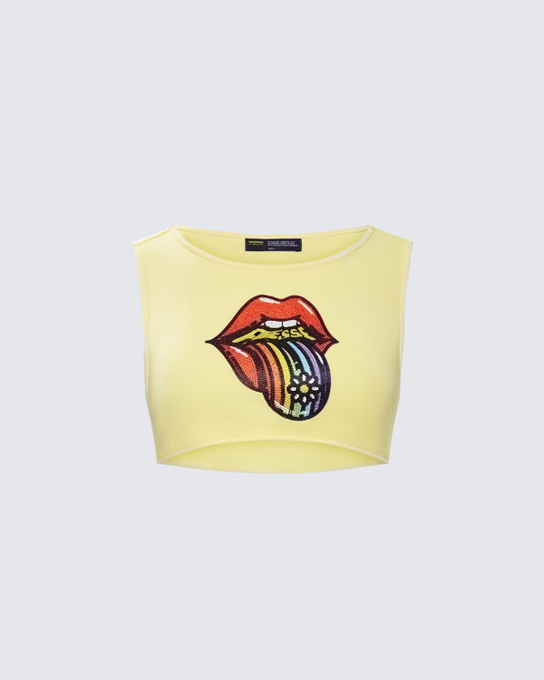 finesse Rubina Yellow Graphic Crop Top