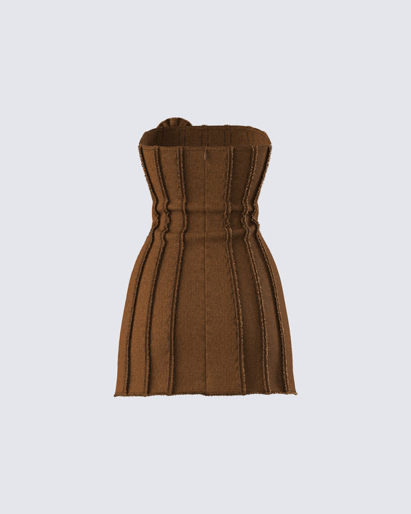 Finesse Ruby Brown Strapless Mini Dress