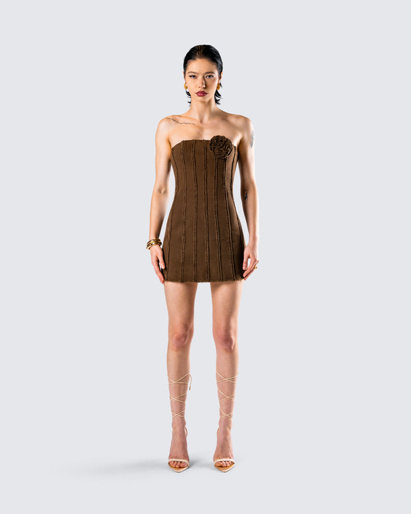 Finesse Ruby Brown Strapless Mini Dress