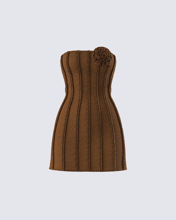 finesse Ruby Brown Strapless Mini Dress