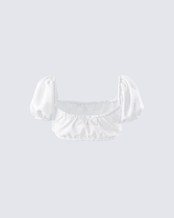 Finesse Rue White Cotton Floral Crop Top