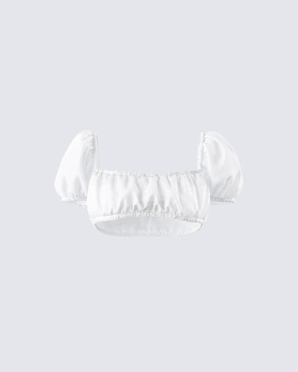 finesse Rue White Cotton Floral Crop Top