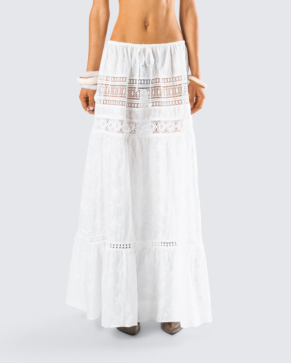 Finesse Rue White Cotton Floral Maxi Skirt