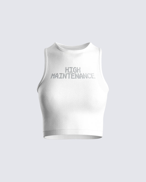 finesse Rumi White Cropped Rhinestone Top