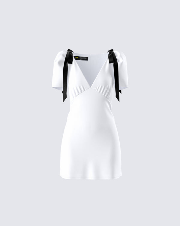 finesse Rupa White Puff Sleeve Mini Dress