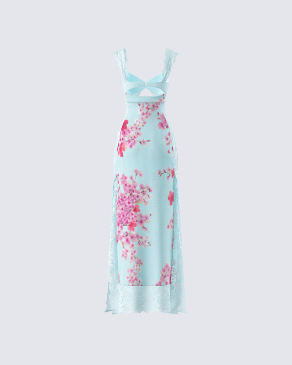 Finesse Ryliana Green Floral Mesh Maxi Dress