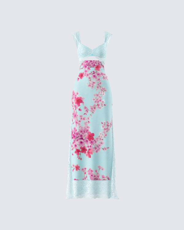 finesse Ryliana Green Floral Mesh Maxi Dress