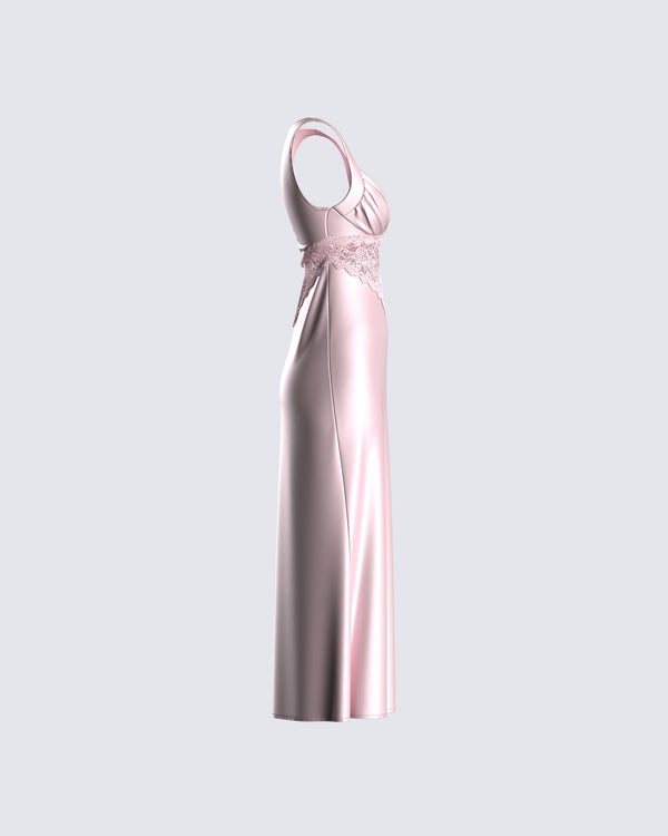 Finesse Saba Pink Satin Lace Midi Dress