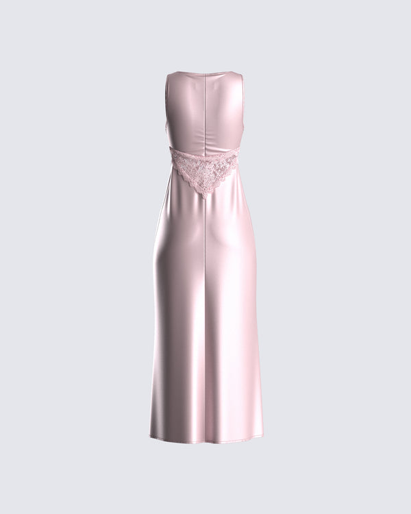 Finesse Saba Pink Satin Lace Midi Dress