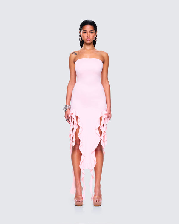 Finesse Sadira Pink Strapless Ruffle Dress