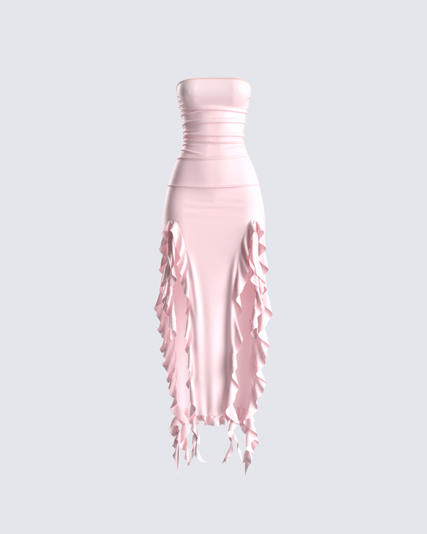 finesse Sadira Pink Strapless Ruffle Dress