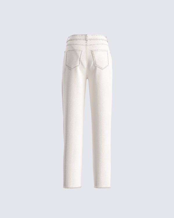 Finesse Saga White Frayed Denim Jean