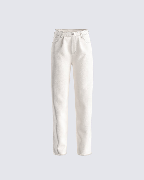 finesse Saga White Frayed Denim Jean