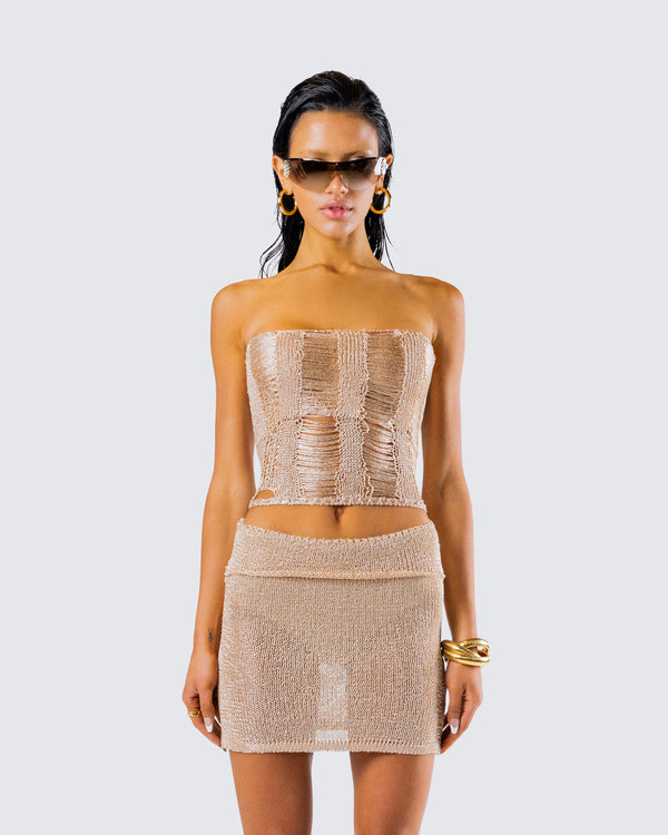Finesse Sakura Gold Knit Tube Top