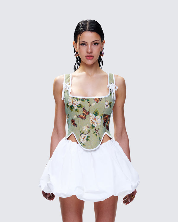 Finesse Samara Green Floral Jacquard Corset Top