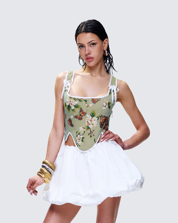 Finesse Samara Green Floral Jacquard Corset Top