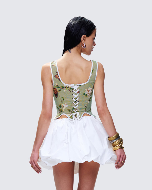 Finesse Samara Green Floral Jacquard Corset Top