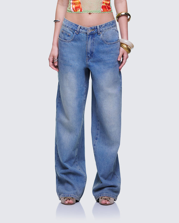 Finesse Samia Blue Denim Wide Leg Jeans
