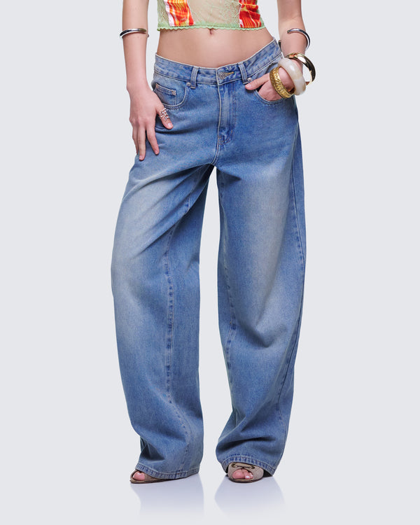 Finesse Samia Blue Denim Wide Leg Jeans