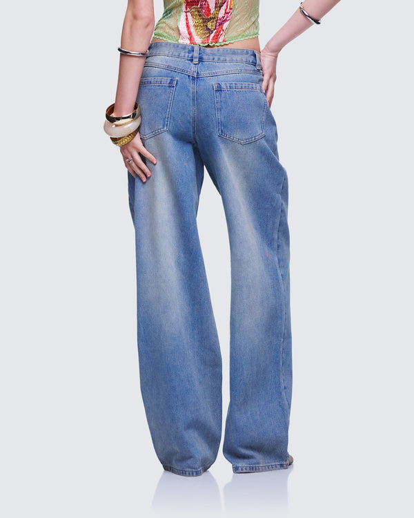 Finesse Samia Blue Denim Wide Leg Jeans