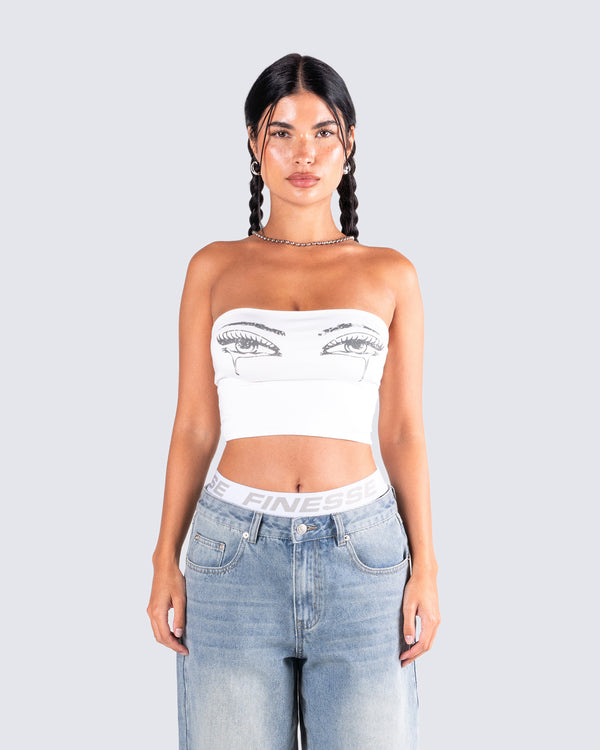 Finesse Samia White Graphic Tube Top