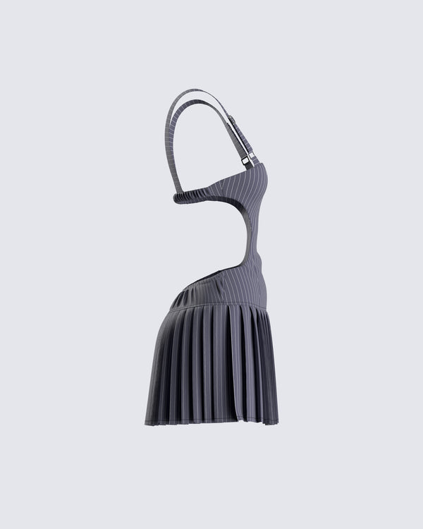 Finesse Samus Grey Pinstripe Mini Dress