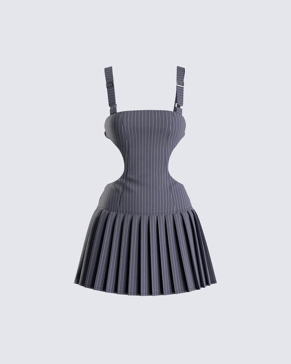 finesse Samus Grey Pinstripe Mini Dress