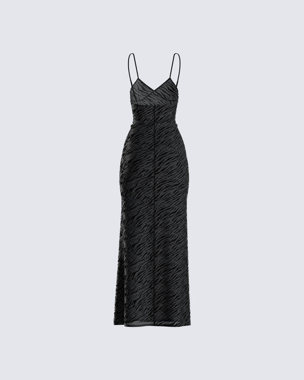 Finesse Santana Black Mesh Maxi Dress