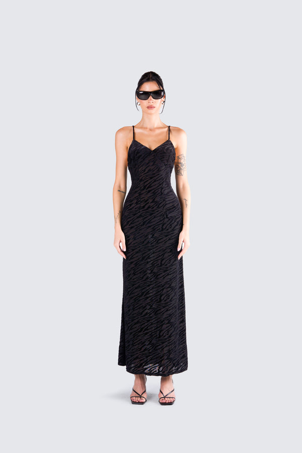 Finesse Santana Black Mesh Maxi Dress