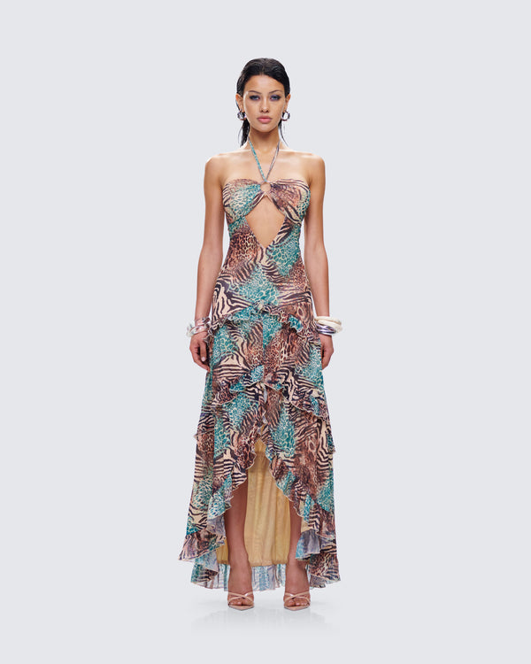 Finesse Saphira Animal Print Maxi Dress