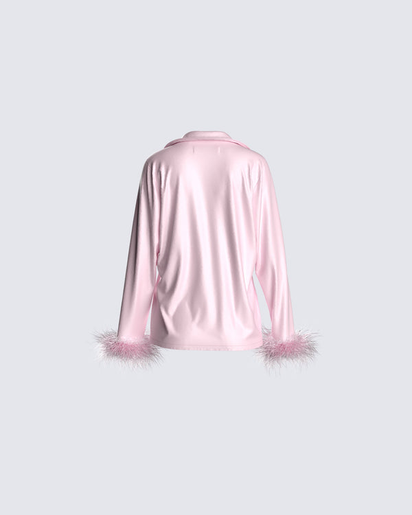 Finesse Sarah Pink Feather Trim Top