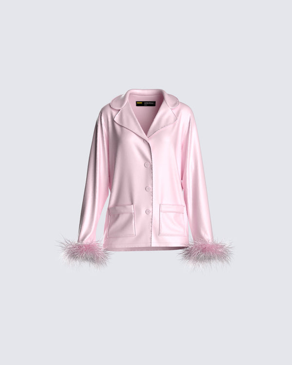 finesse Sarah Pink Feather Trim Top