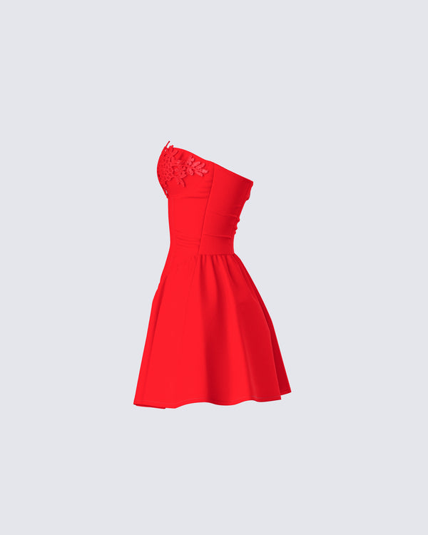 Finesse Sarai Red Lace Applique Mini Dress