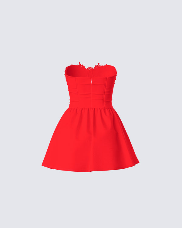 Finesse Sarai Red Lace Applique Mini Dress