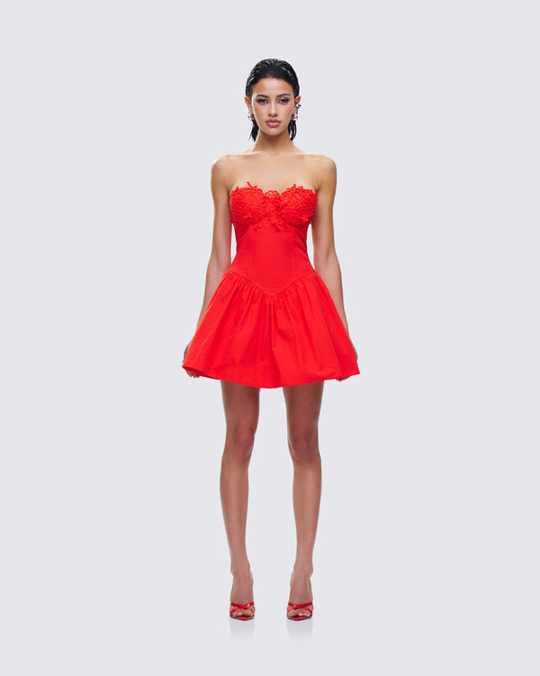 Finesse Sarai Red Lace Applique Mini Dress