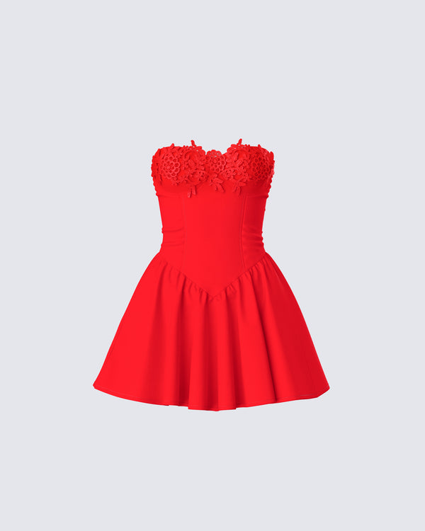 finesse Sarai Red Lace Applique Mini Dress