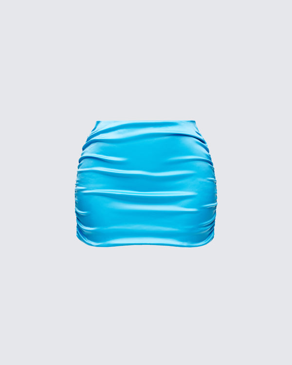 finesse Saranna Blue Satin Micro Mini Skirt