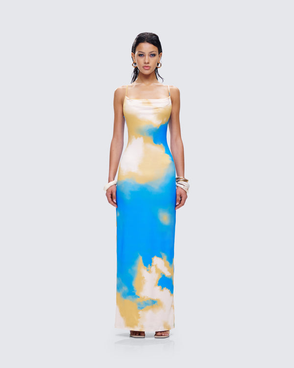Finesse Sari Multi Cowl Neck Maxi Dress