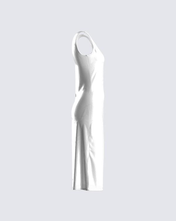 Finesse Saskia White Satin Slit Midi Dress