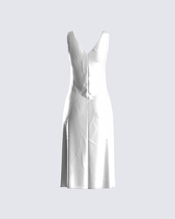 Finesse Saskia White Satin Slit Midi Dress