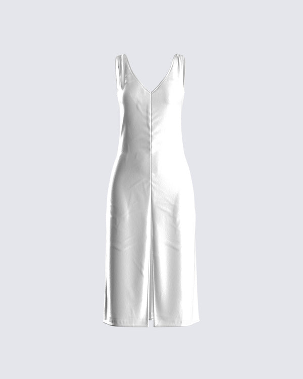 finesse Saskia White Satin Slit Midi Dress
