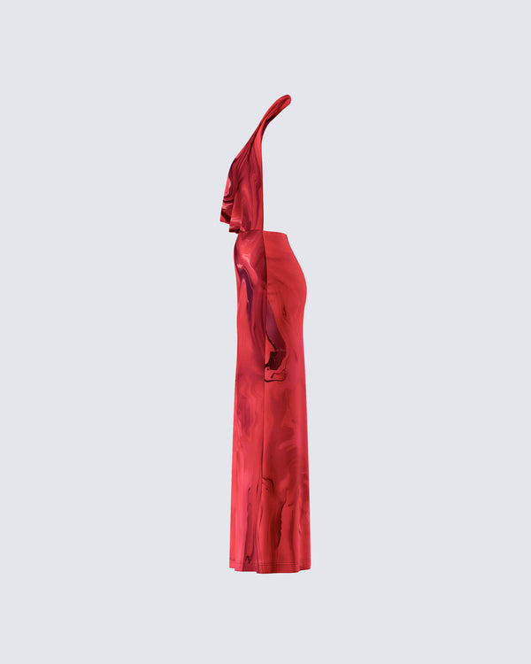 Finesse Sayla Red Abstract Print Maxi Dress