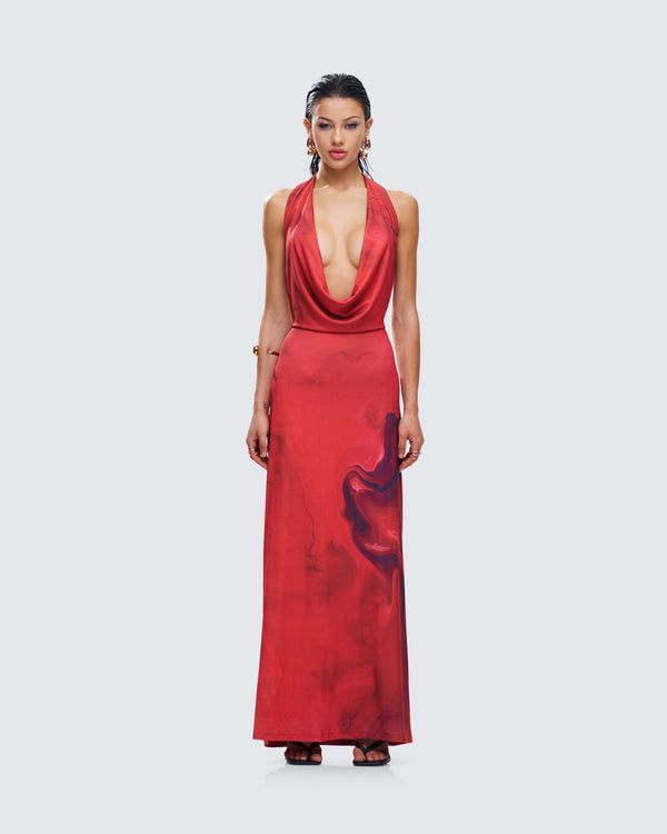 Finesse Sayla Red Abstract Print Maxi Dress