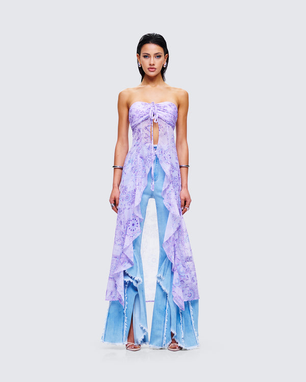 Finesse Sela Lavender Printed Midi Top