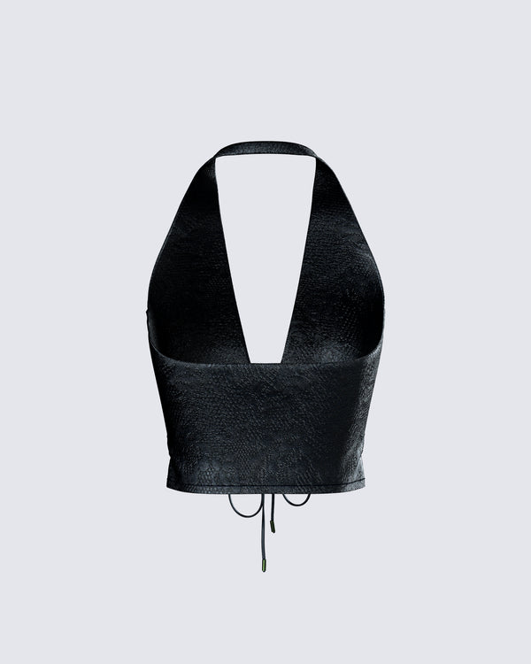 Finesse Selena Black Embossed Lace Up Top