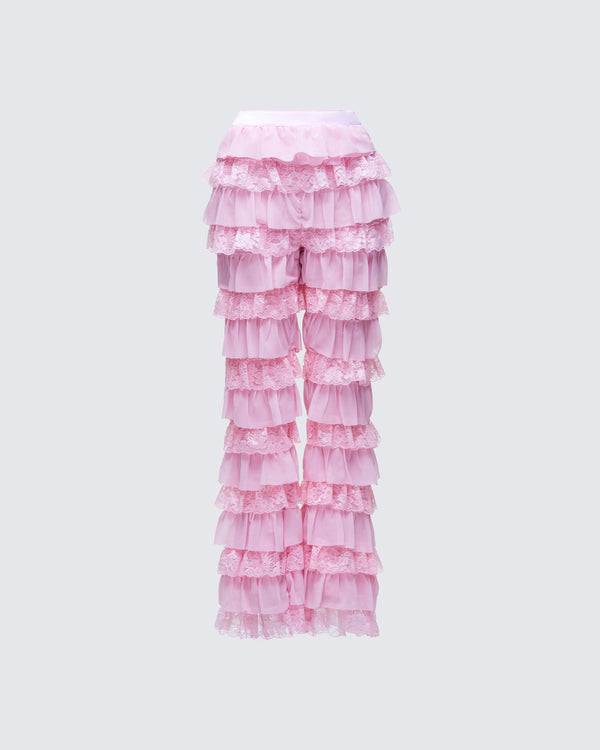 finesse Senara Pink Ruffle Tier Pant