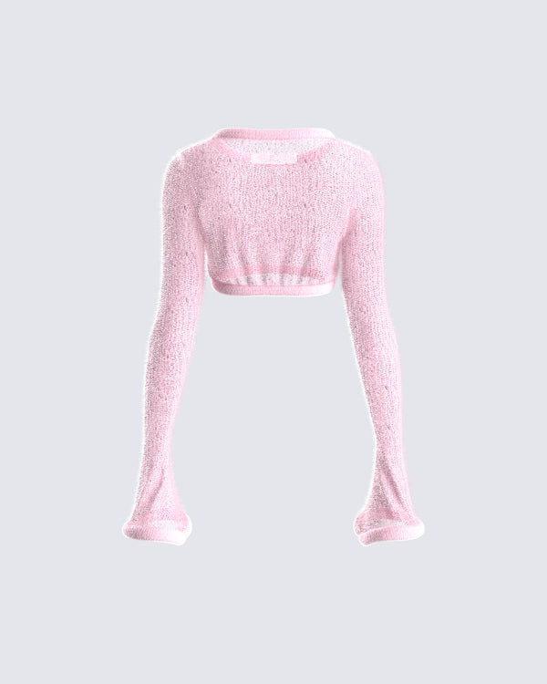 Finesse Senga Pink Cropped Sweater Top