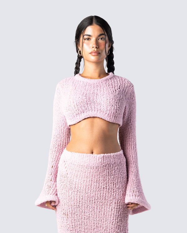 Finesse Senga Pink Cropped Sweater Top