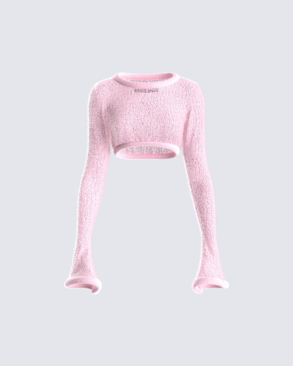 finesse Senga Pink Cropped Sweater Top