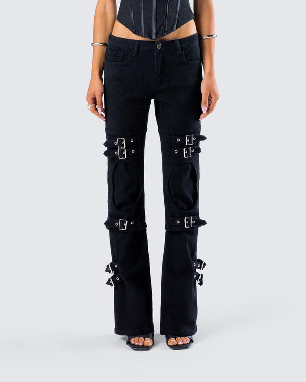 Finesse Serenity Black Denim Buckle Jean